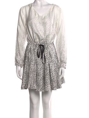 Band Of Outsiders White and Gray Animal Print Silk A-Line Dress